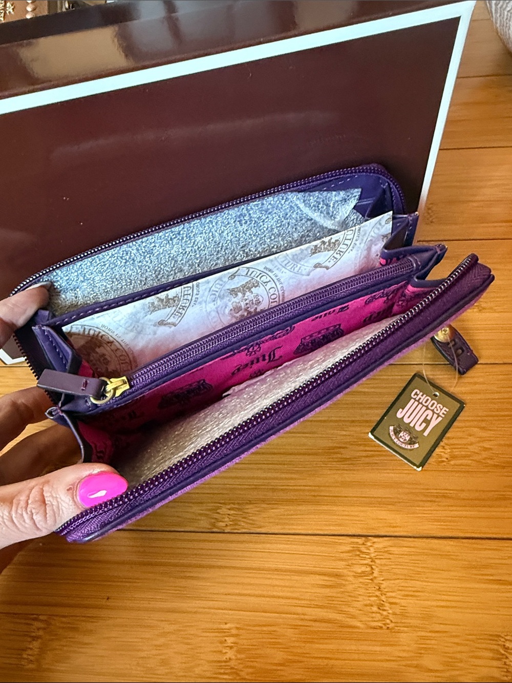 Juicy Couture Purple Suede Embellished Zip Wallet - Picture 2 of 5